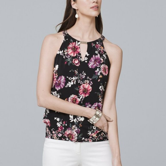 White House Black Market Tops - WHBM Sleeveless Floral-Print Choker Top NWOT